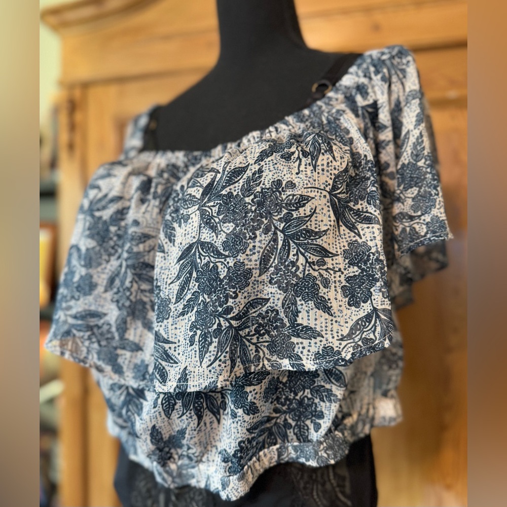 Eloquii Blue and White Ruffled Crop Top
